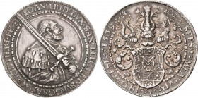 Sachsen-Kurlinie ab 1486 bis 1547 (Ernestiner)
Johann Friedrich der Großmütige 1532-1547 (-1554) Breiter Doppeltaler 1539, Buchholz Auf die Einlösung...