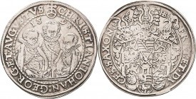 Sachsen-Kurlinie ab 1547 (Albertiner)
Christian II., Johann Georg I. und August 1591-1611 Taler 1593, HB-Dresden Keilitz/Kahnt 186 Schnee 754 Davenpo...