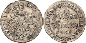 Sachsen-Kurlinie ab 1547 (Albertiner)
Johann Georg I. (1611-) 1615-1656 Silberner Rechenpfennig 1630. Auf die Gerechtigkeit. Justitia steht mit Schwe...