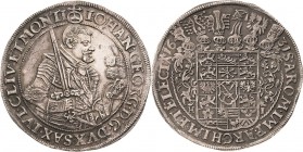 Sachsen-Kurlinie ab 1547 (Albertiner)
Johann Georg I. (1611-) 1615-1656 Taler 1631, HI-Dresden Mit anliegender Feldbinde C/K 158 b Schnee 845 Davenpo...