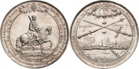 Sachsen-Kurlinie ab 1547 (Albertiner)
Johann Georg II. 1656-1680 Silbermedaille 1658 (J. Buchheim/J. Frentzel) Auf das Vikariat. Der Kurfürst mit erh...