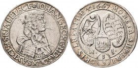 Sachsen-Kurlinie ab 1547 (Albertiner)
Johann Georg II. 1656-1680 1/3 Taler 1667, HI-Bautzen Für die Oberlausitz C/K 448 Kohl 263 Kl. Schrötlingsfehle...