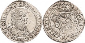 Sachsen-Kurlinie ab 1547 (Albertiner)
Johann Georg II. 1656-1680 1/3 Taler 1674, CR-Dresden C/K 416 Kohl 231 Kl. Schrötlingsfehler, vorzüglich-prägef...