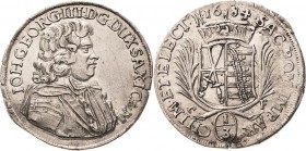 Sachsen-Kurlinie ab 1547 (Albertiner)
Johann Georg III. 1680-1691 1/3 Taler 1684, CF-Dresden C/K 598 Kohl 284 Sehr selten. Kl. Schrötlingsfehler am R...