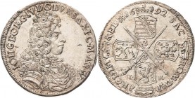 Sachsen-Kurlinie ab 1547 (Albertiner)
Johann Georg IV. 1691-1694 2/3 Taler 1692, IK-Dresden C/K 661 Kohl 317 Davenport 812 Vorzüglich+