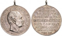 Sachsen-Kurlinie ab 1547 (Albertiner)
Friedrich August III. 1904-1918 Silbermedaille 1911 (F.W. Hörnlein) Besuch des sächsischen Königs Friedrich Aug...