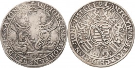 Sachsen-Coburg und Eisenach 1573-1638
Johann Casimir und Johann Ernst 1572-1633 Taler 1595, B mit Eichel-Saalfeld KOR 42.1 b Schnee 174 Grasser 87 Da...