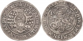 Sachsen-Weimar (Alt-Weimar) 1572-1603
Friedrich Wilhelm und Johann 1573-1603 1/4 Taler 1585, liegendes B mit Eichel-Saalfeld Koppe 49 Slg. Merseburge...