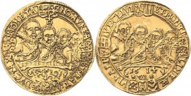 Sachsen-Mittel-Weimar 1603-1640
Johann Ernst und seine 7 Brüder 1605-1619 Goldgulden 1614, WA-Saalfeld Variante mit Doppelpunkt hinter MONTI und VINA...