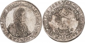Sachsen-Eisenberg
Christian 1680-1707 2/3 Taler 1682, HM-Gotha Brustbild nach rechts / über Altar mit flammendem Herzen halten unter einem Schriftban...
