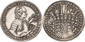 Sachsen-Saalfeld
Johann Ernst 1680-1729 1/2 Taler 1720, Saalfeld Interessante Av-Umschriftenvariante mit DUX statt DVX KOR 648 var. (DVX statt DUX) G...