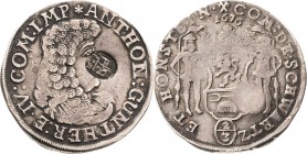 Schwarzburg-Sondershausen
Anton Günther II. 1666-1716 2/3 Taler 1676, gekreuzte Zainhaken-Keula Mit Salzburger Gegenstempel (16 S 81 über Wappen) Bet...