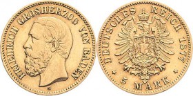 Baden
Friedrich I. 1856-1907 5 Mark 1877 G Jaeger 185 Sehr schön-vorzüglich