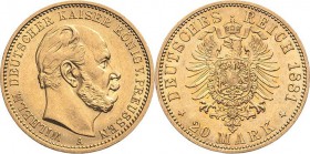 Preußen
Wilhelm I. 1861-1888 20 Mark 1881 A Jaeger 246 Fast vorzüglich