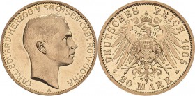 Sachsen-Coburg-Gotha
Carl Eduard 1900-1918 20 Mark 1905 A Jaeger 274 Avers Kratzer, Polierte Platte-