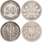 Kleinmünzen
 50 Pfennig 1876 E 1877 E Jaeger 7 2 Stück. Fast sehr schön und fast vorzüglich