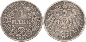 Kleinmünzen
 1 Mark 1891 D Jaeger 17 Sehr selten. Sehr schön