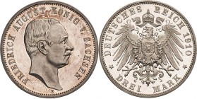 Sachsen
Friedrich August III. 1904-1918 3 Mark 1910 E Jaeger 135 Kl. Kratzer, Polierte Platte-/Polierte Platte