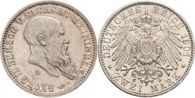 Sachsen-Meiningen
Georg II. 1866-1914 2 Mark 1901 D 75. Geburtstag Jaeger 149 Fast vorzüglich/vorzüglich-Stempelglanz