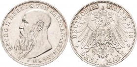 Sachsen-Meiningen
Georg II. 1866-1914 3 Mark 1913 D Jaeger 152 Fast vorzüglich