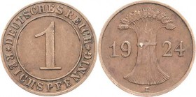 Kursmünzen
 1 Reichspfennig 1924 E Jaeger 313 Sehr selten. Sehr schön