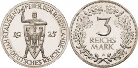 Gedenkausgaben
 3 Reichsmark 1925 A Rheinlande Jaeger 321 Zaponiert, Revers kl. Kratzer, Polierte Platte