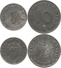 Kleinmünzen
 1 und 10 Reichspfennig 1945 E Jaeger 369, 371 2 Stück. Selten. Vorzüglich