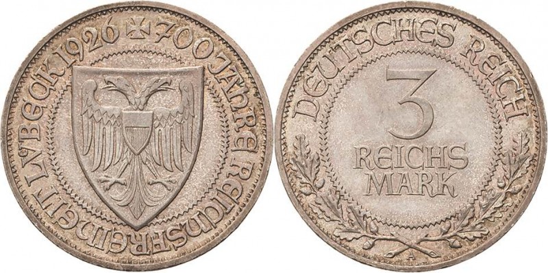 Weimarer Republik
Lot-2 Stück 5 Reichsmark - 1927 A Bremerhaven. 3 Reichsmark -...
