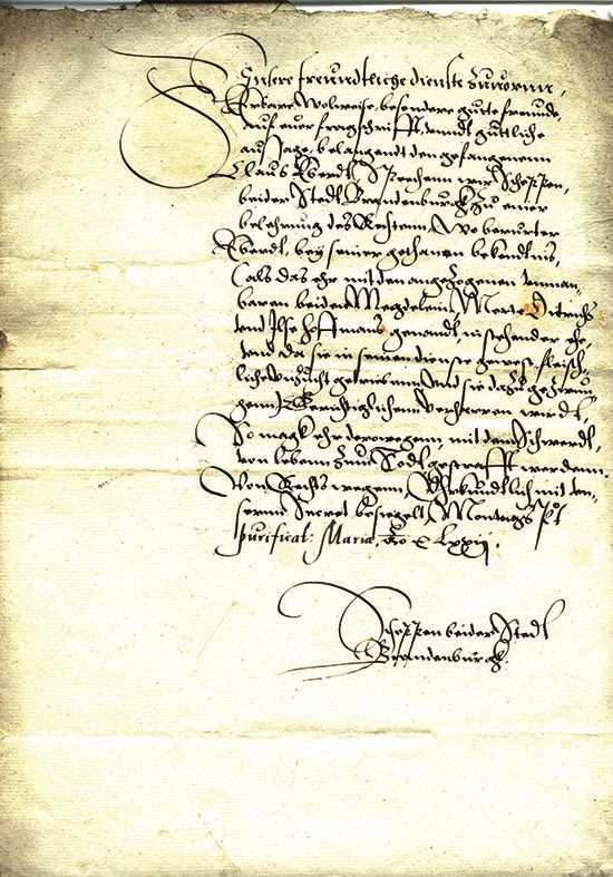 Brandenburg Brief um 1672. Brief der Schöffen der Stadt Brandenburg an den Bürge...