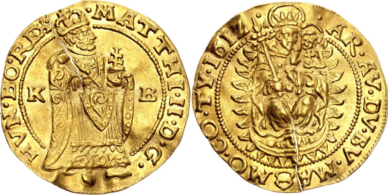 Hungary 1 Dukat 1612 KB

KM# 37, N# 71741; Gold (.990) 3.04 g.; Matthias II; F...