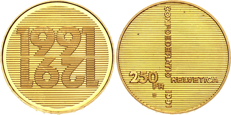 Switzerland 250 Francs 1991 B

KM# 71.1, N# 28976; Gold (.900) 8.00 g.; 700th ...