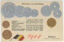 Belgium Post Card "Coins of Belgium" 1908 (ND)