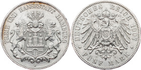 Germany - Empire Hamburg 5 Mark 1907 J
