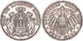 Germany - Empire Hamburg 5 Mark 1908 J