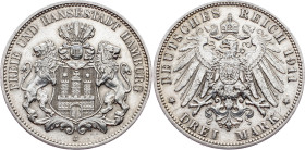 Germany - Empire Hamburg 3 Mark 1911 J