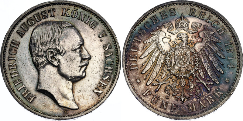 Germany - Empire Saxony-Albertine 5 Mark 1914 E

KM# 1266, N# 15917; Silver; F...