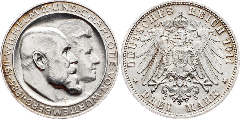 Germany - Empire Wurttemberg 3 Mark 1911 F

KM# 636, J. 177a, N# 17328; Silver...
