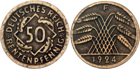 Germany - Weimar Republic 50 Rentenpfennig 1924 F