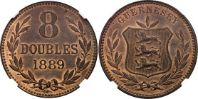 Guernsey 8 Doubles 1889 H NGC MS64 RB