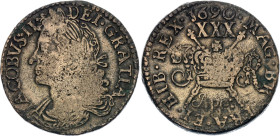 Ireland 1/2 Crown / 30 Pence 1690 Apr Gun Money Large Coinage