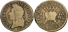 Ireland 1/2 Crown / 30 Pence 1690 May Gun Money Small Coinage