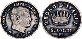 Italian States Kingdom of Napoleon 5 Soldi 1813 M