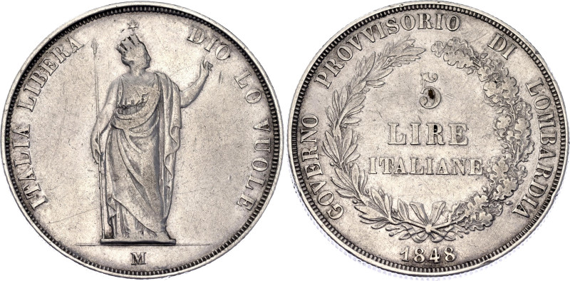 Italian States Lombardy-Venetia 5 Lire 1848 M

C# 22.3, N# 18063; Silver; Prov...