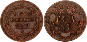 Italian States Papal States 1/2 Baiocco 1849 IIII R