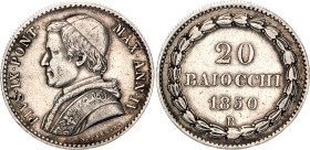 Italian States Papal States 20 Baiocchi 1850 IV R