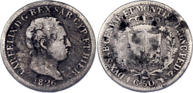 Italian States Sardinia 50 Centesimi 1826 L