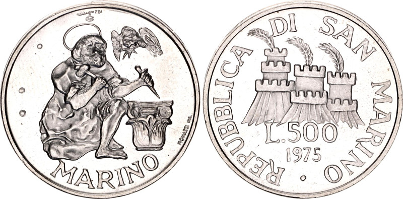 San Marino 500 Lire 1975

KM# 48, N# 13705; Silver 11 g., Prooflike; Numismati...