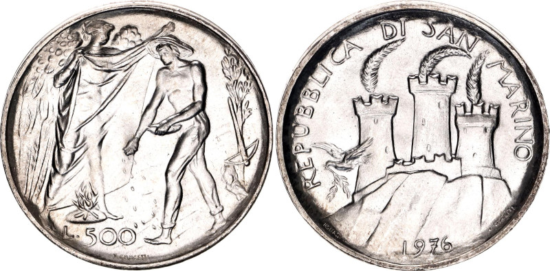 San Marino 500 Lire 1976

KM# 59, N# 13711; Silver 11 g.; 20 Years of Social S...