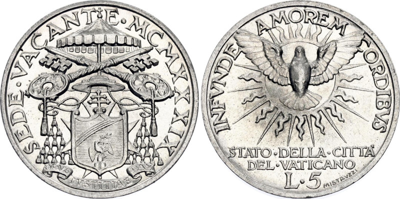 Vatican 5 Lire 1939

KM# 20, N# 24975; Silver; Sede Vacante; Mintage 40000 pcs...