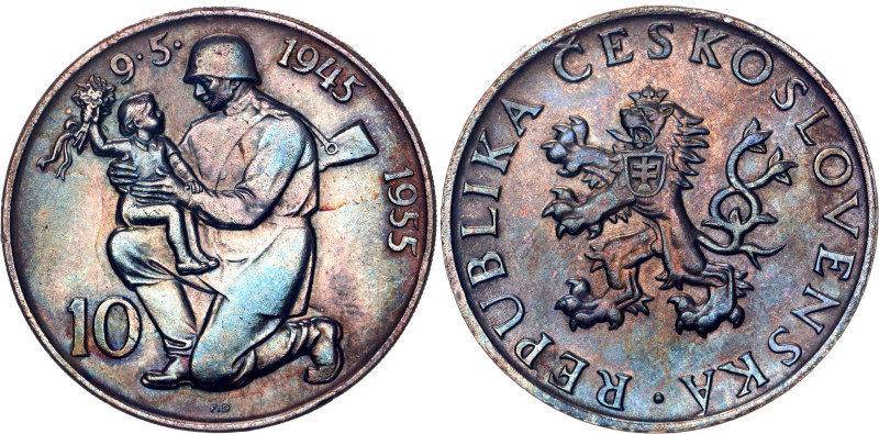 Czechoslovakia 10 Korun 1955

KM# 42, Schön# 47, N# 12623; Silver; 10th Annive...